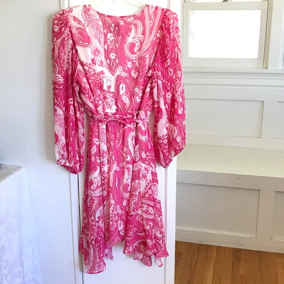 TAYLOR Floral Paisley Pink Midi Dress V Neck Faux Wrap Women’s Plus Size 16W - Picture 7 of 16